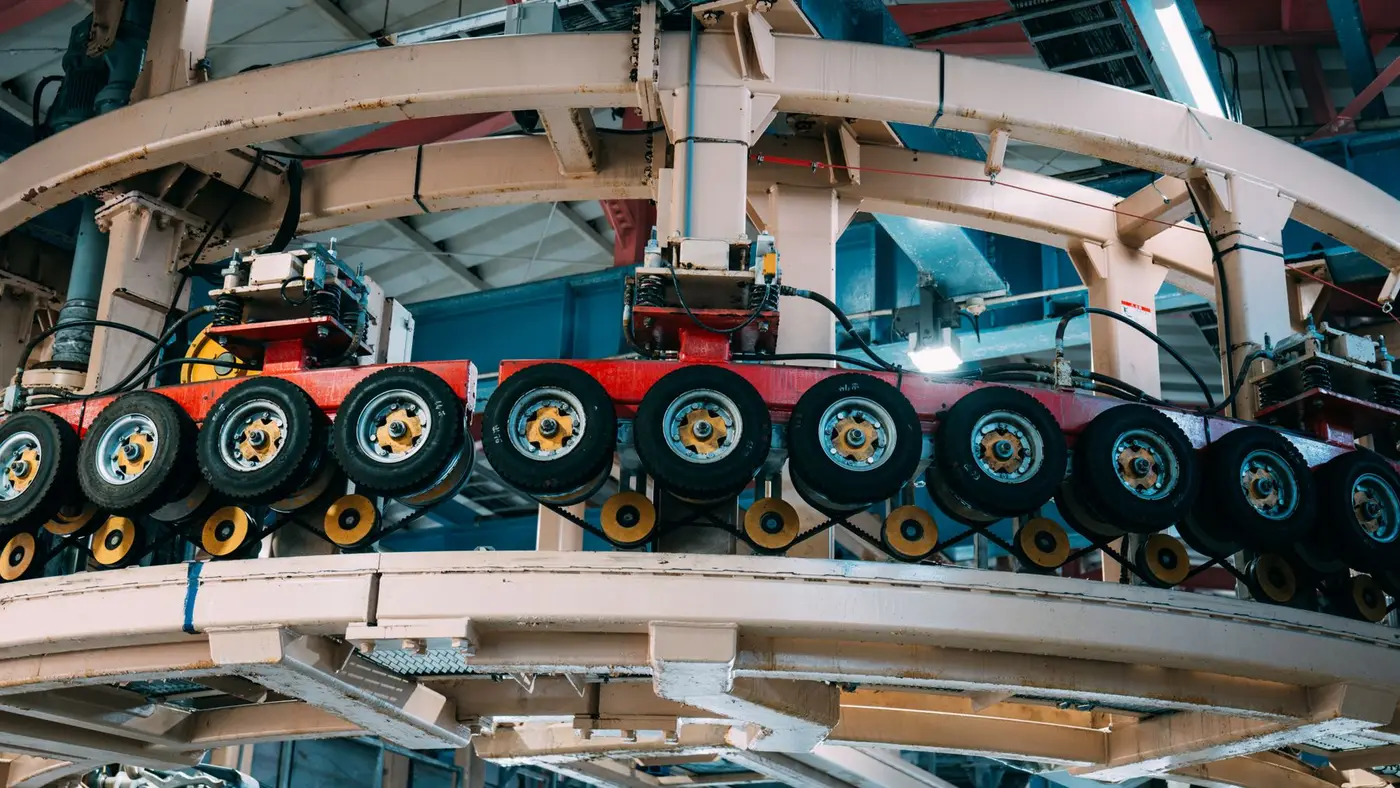 Automated conveyor line inside a manufacturing plant